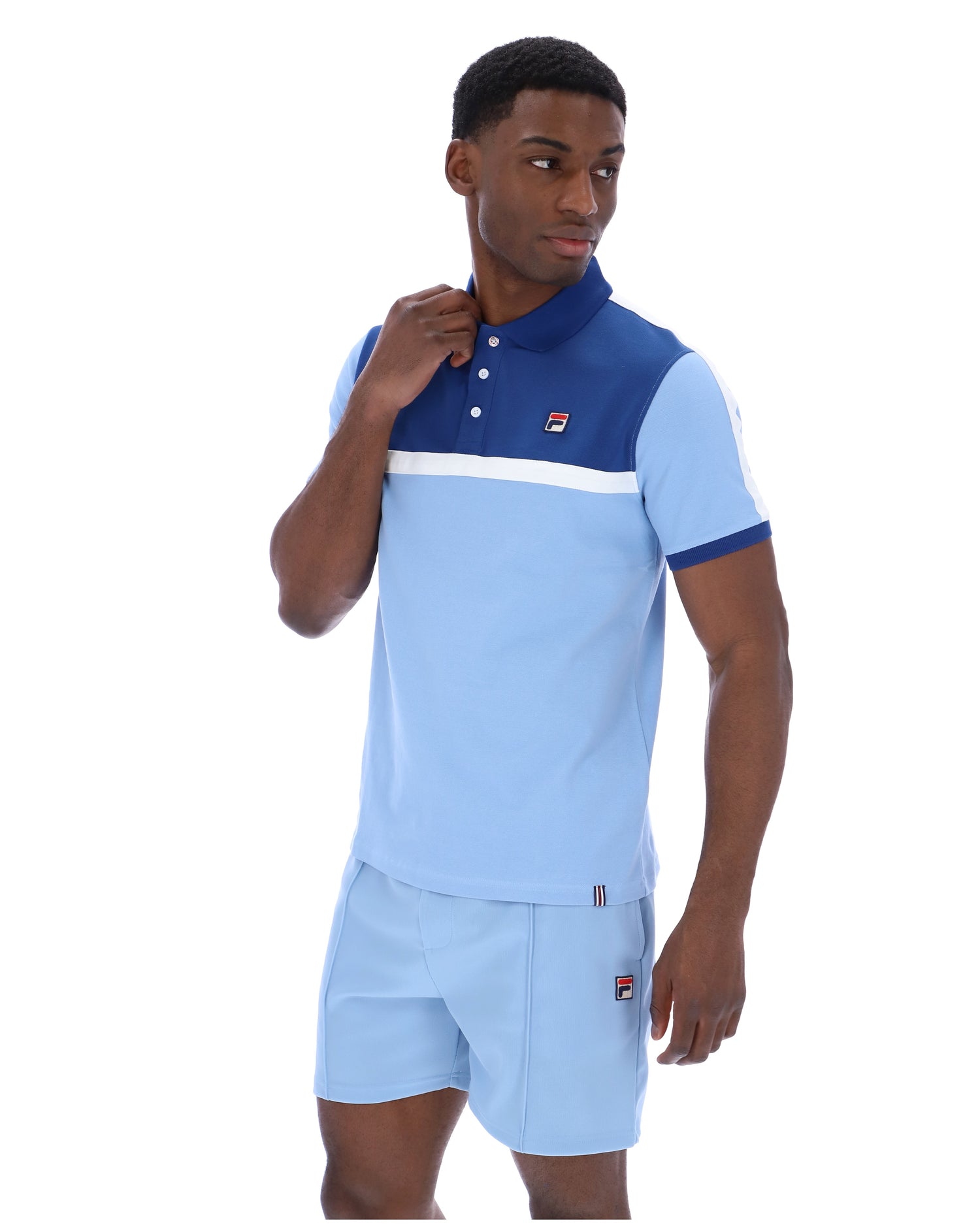 Mattia Contrast Panel Polo Shirt in Frozen Fjord/Limoges/White