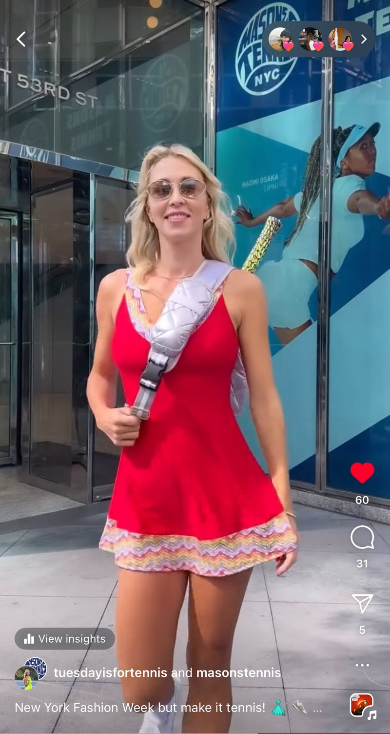 1972 Tennis Active Dress with Built-in Bra & Shorts in Red