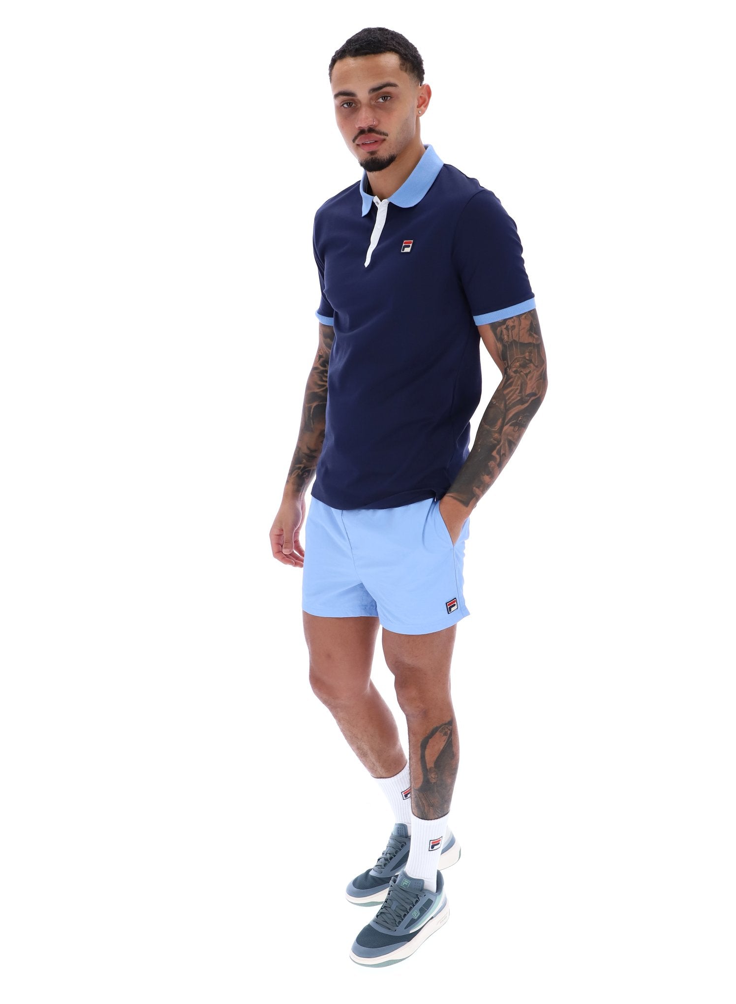 Panatta Short Sleeve Polo In Fila Navy/Vista Blue/White