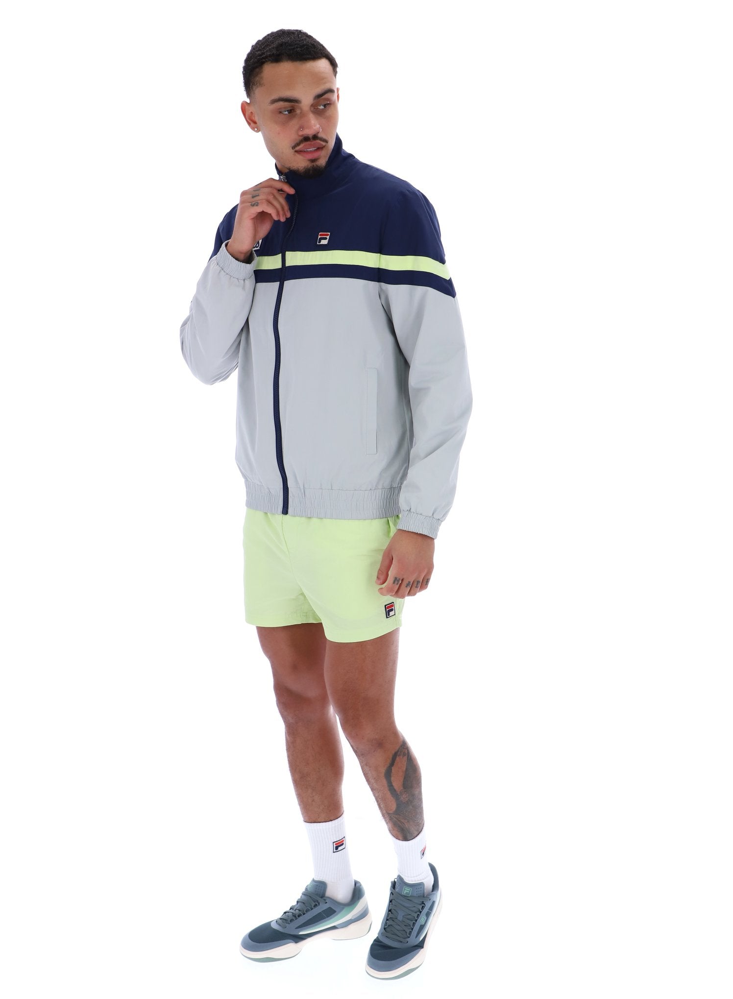 Phillip Cut And Sew Track Jacket In Fila Navy/High Rise/Shadow Lime