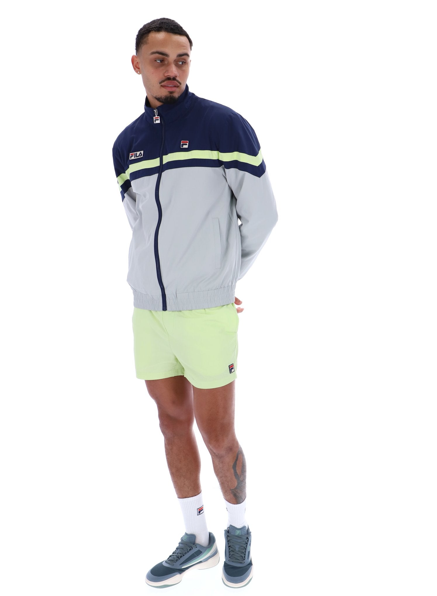 Phillip Cut And Sew Track Jacket In Fila Navy/High Rise/Shadow Lime