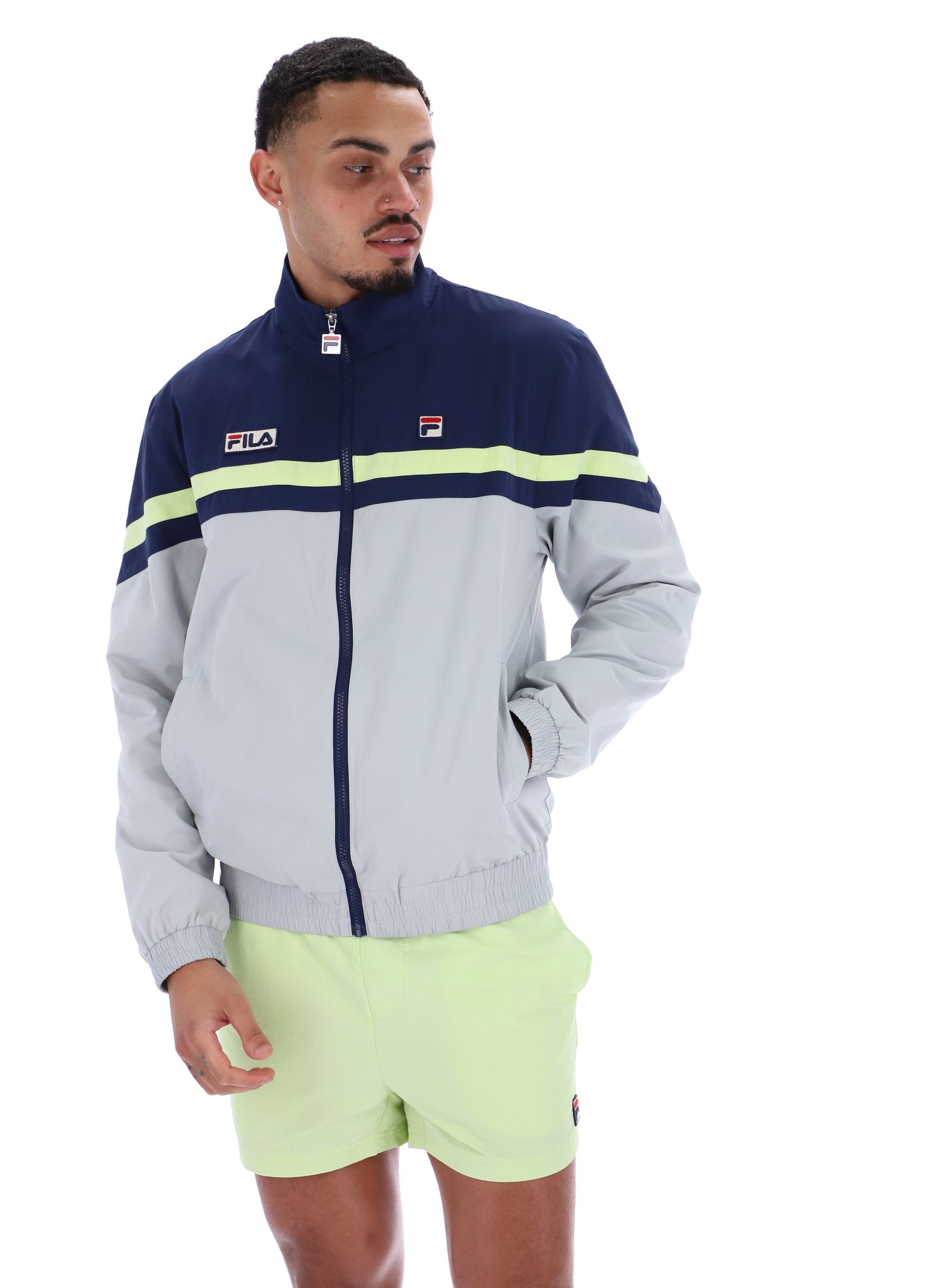 Phillip Cut And Sew Track Jacket In Fila Navy/High Rise/Shadow Lime