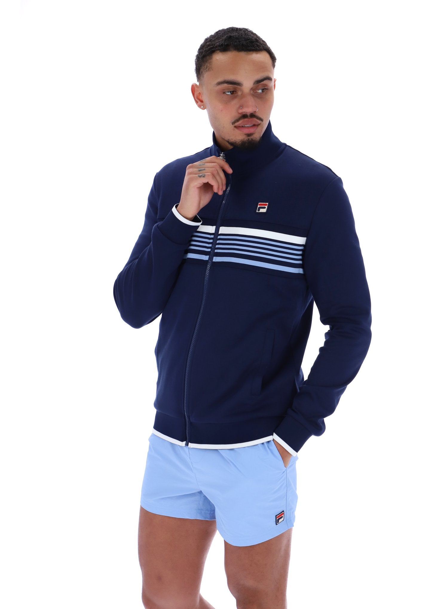 Vasco Cut And Sew Track Jacket  Jacquard Tape In Fila Navy/White/Vista Blue