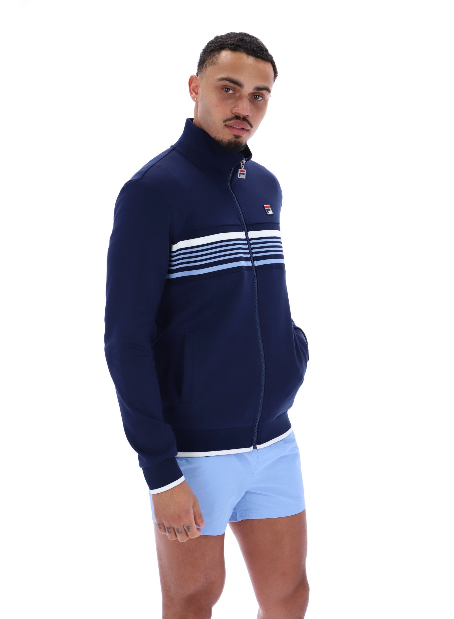 Vasco Cut And Sew Track Jacket  Jacquard Tape In Fila Navy/White/Vista Blue