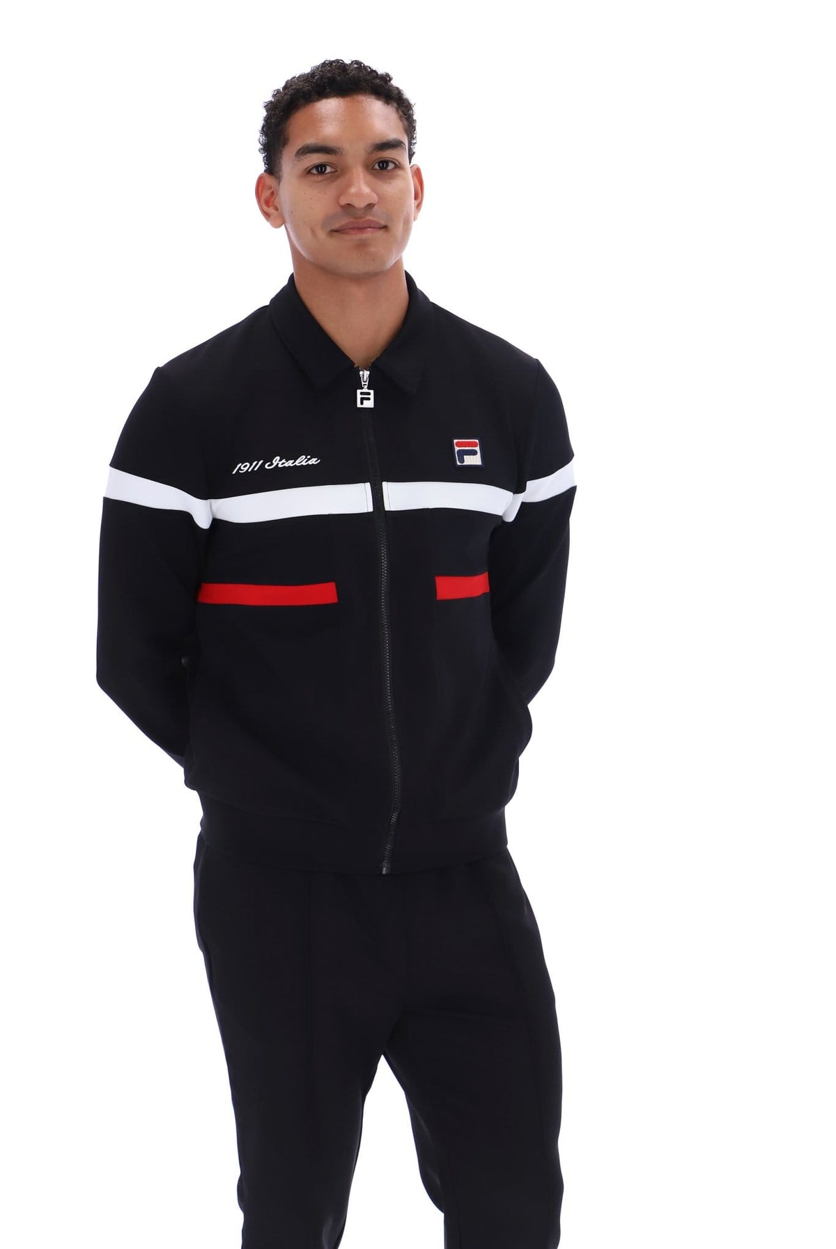 Alex Cut And Sew Jacket Bamboo Badge in Black/Fila Red/White