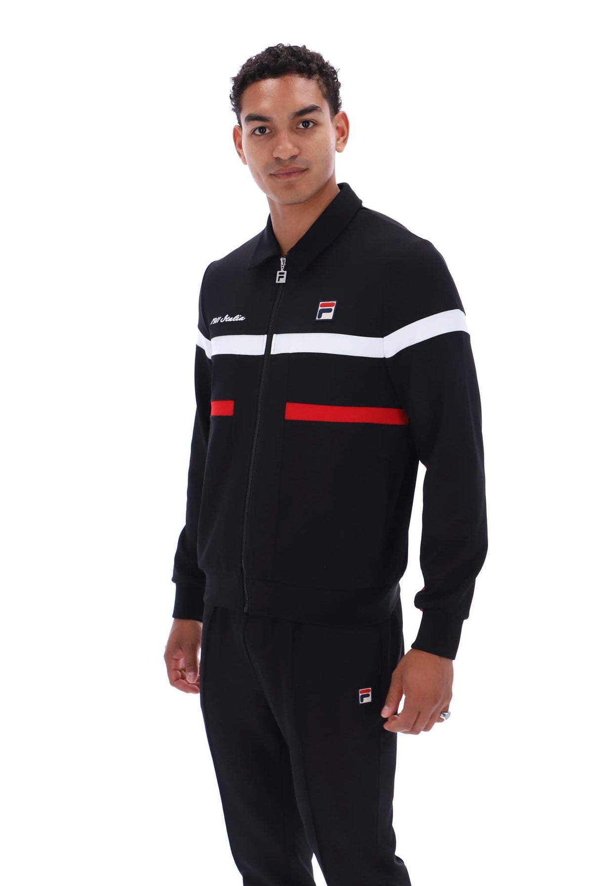 Alex Cut And Sew Jacket Bamboo Badge in Black/Fila Red/White