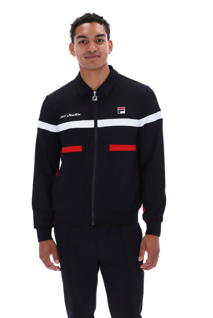 Alex Cut And Sew Jacket Bamboo Badge in Black/Fila Red/White