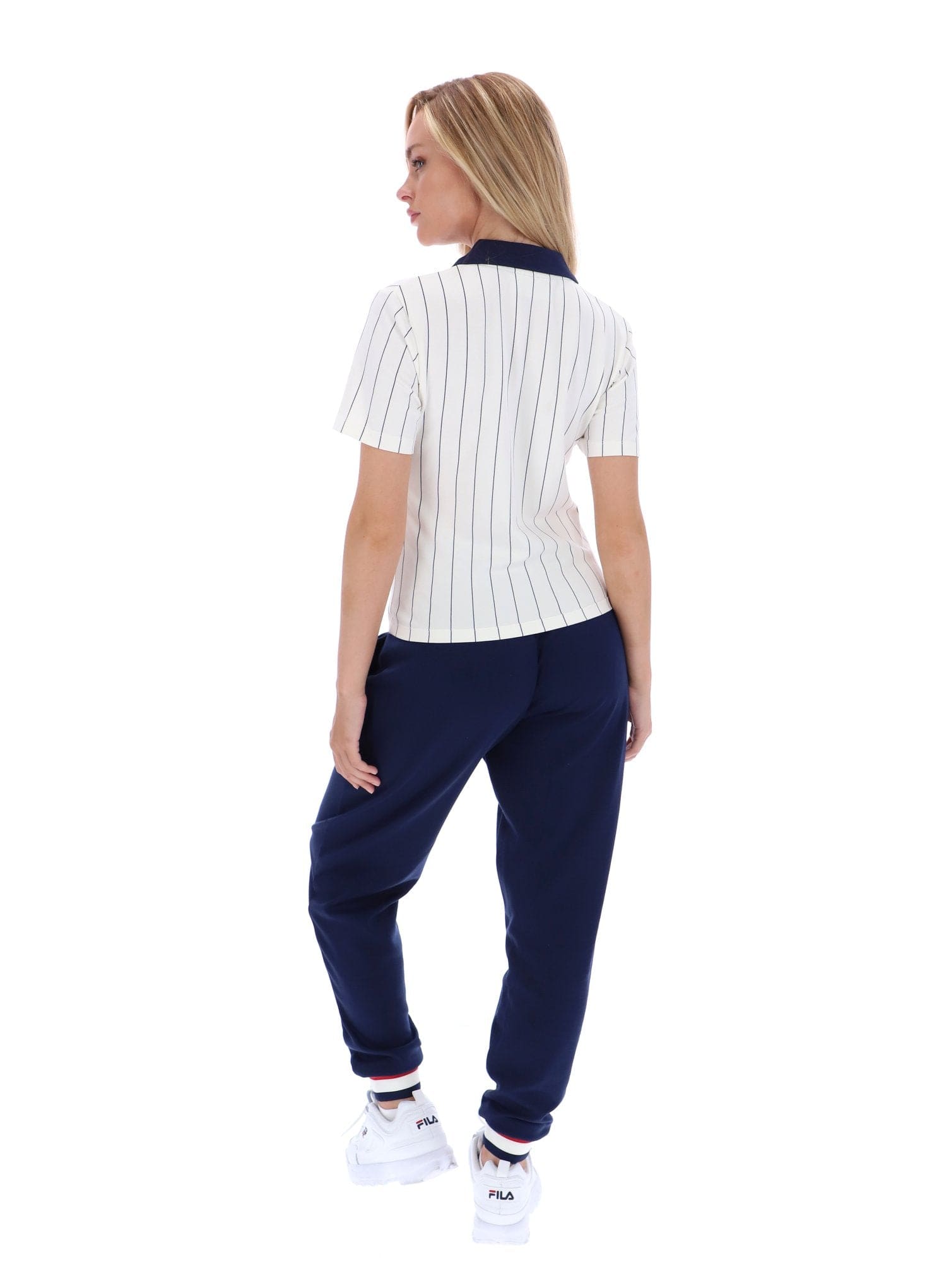 BAI Fitted BB1 Pinstripe Polo for Women in Gardenia/Fila Navy/Fila Red