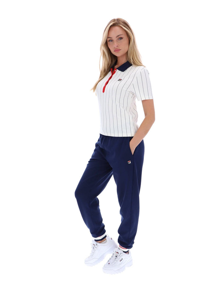 BAI Fitted BB1 Pinstripe Polo for Women in Gardenia/Fila Navy/Fila Red