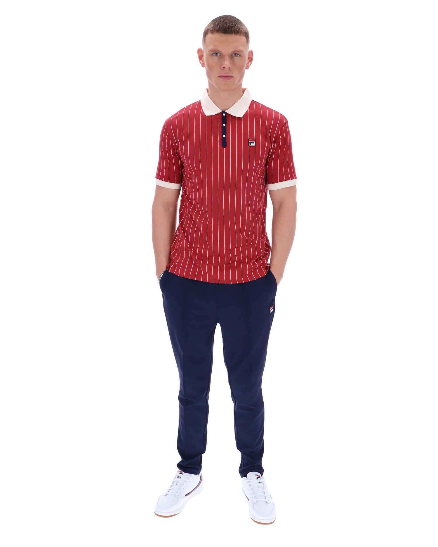 BB1 Classic Vintage Stripe Polo in Garnet/Gardenia/Fila Navy