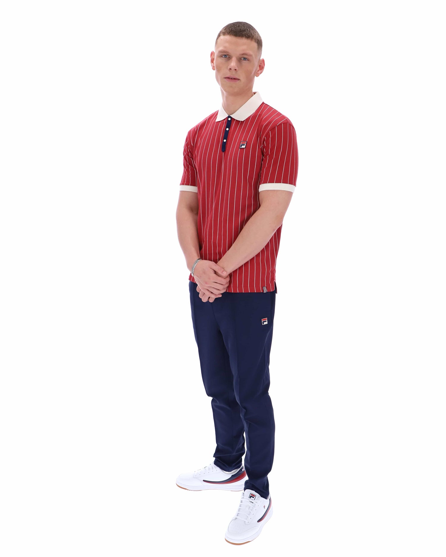 BB1 Classic Vintage Stripe Polo in Garnet/Gardenia/Fila Navy