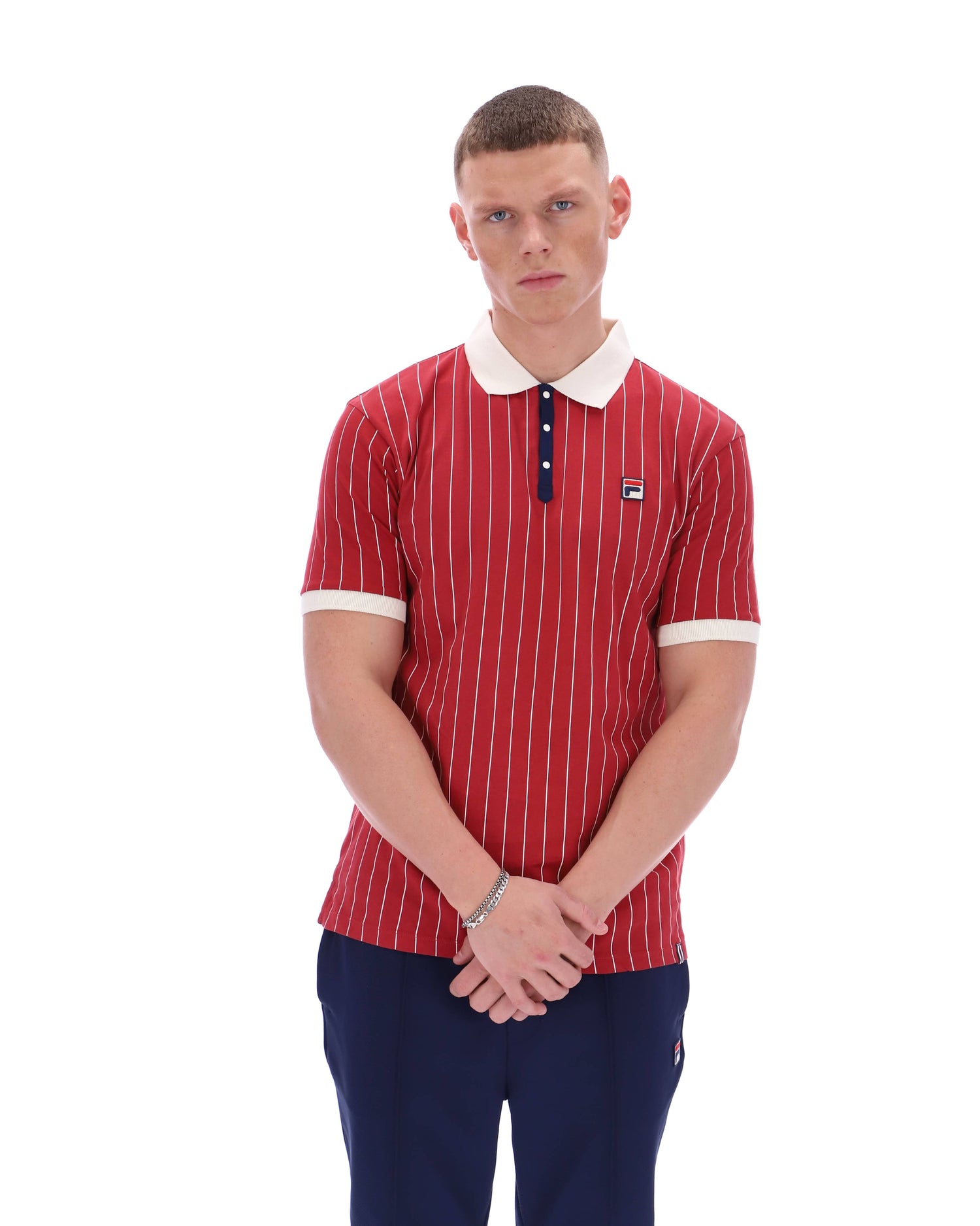 BB1 Classic Vintage Stripe Polo in Garnet/Gardenia/Fila Navy