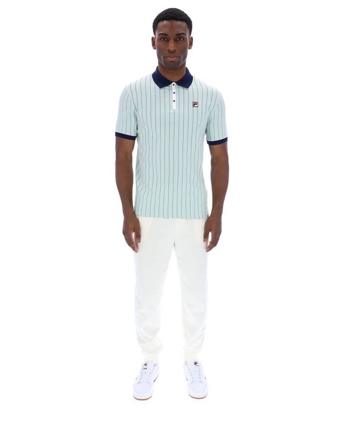 BB1 Classic Vintage Stripe Polo in Surf Spray/Fila Navy/White