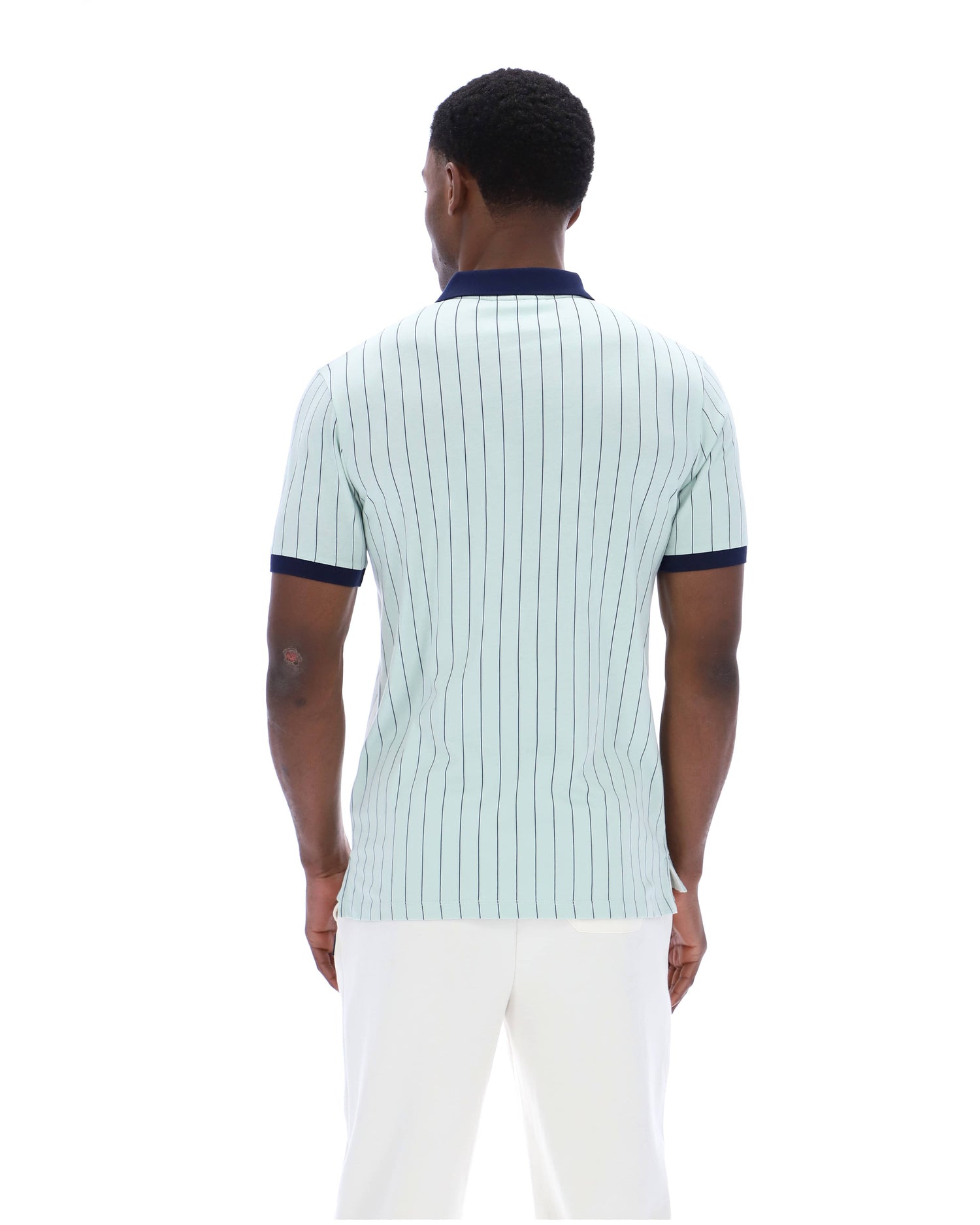 BB1 Classic Vintage Stripe Polo in Surf Spray/Fila Navy/White
