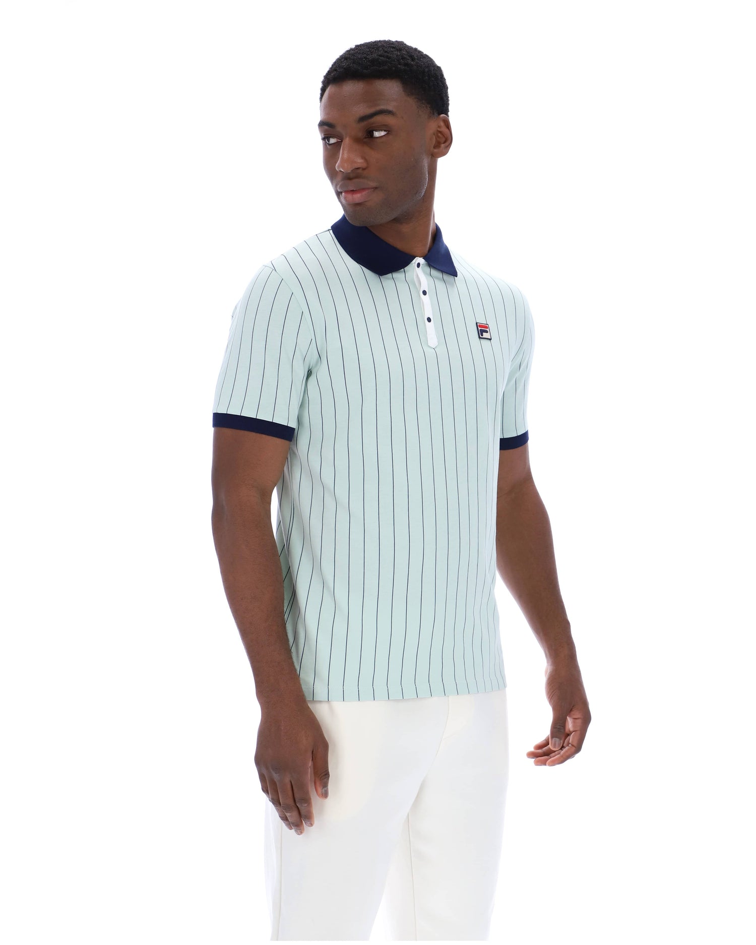 BB1 Classic Vintage Stripe Polo in Surf Spray/Fila Navy/White
