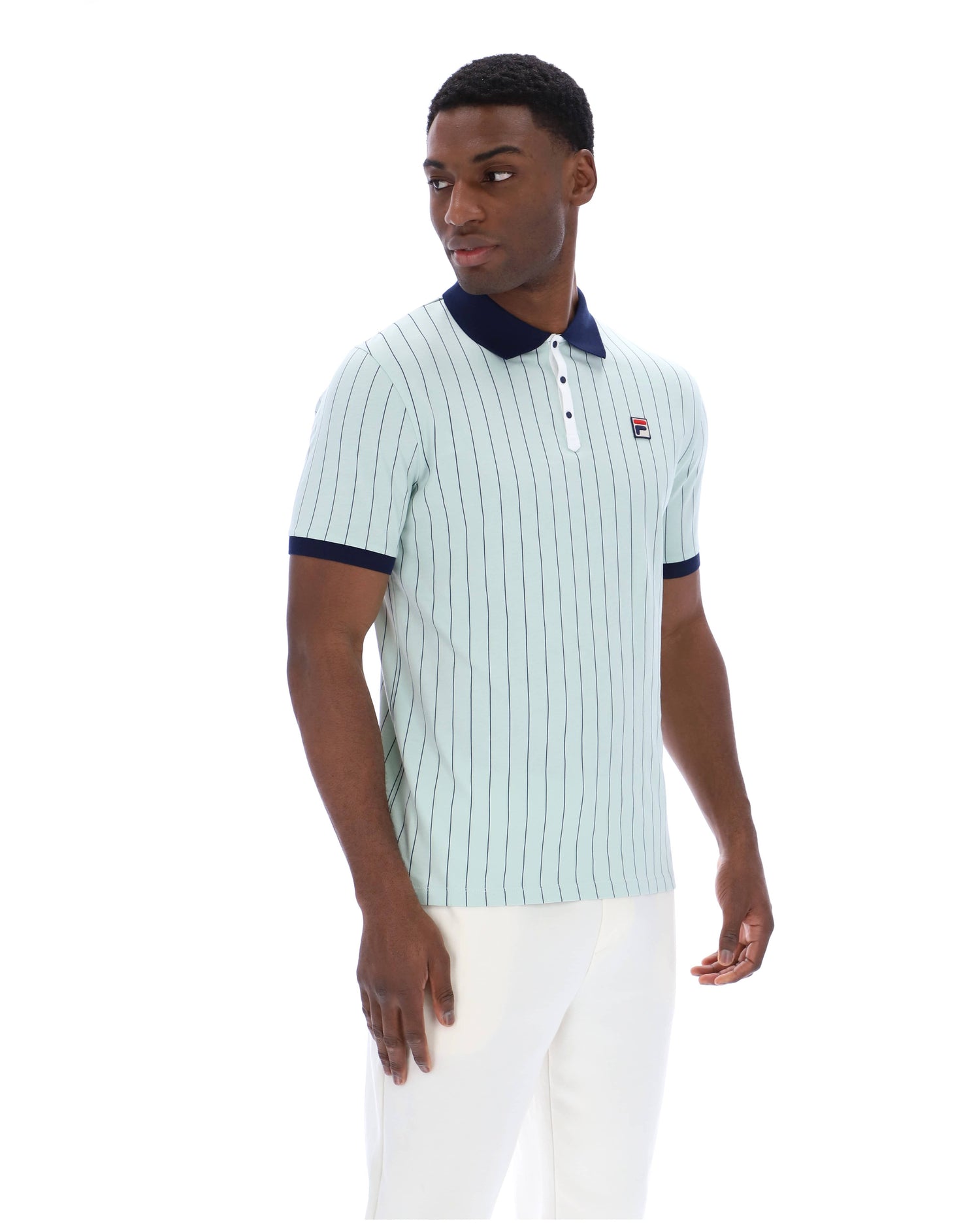 BB1 Classic Vintage Stripe Polo in Surf Spray/Fila Navy/White