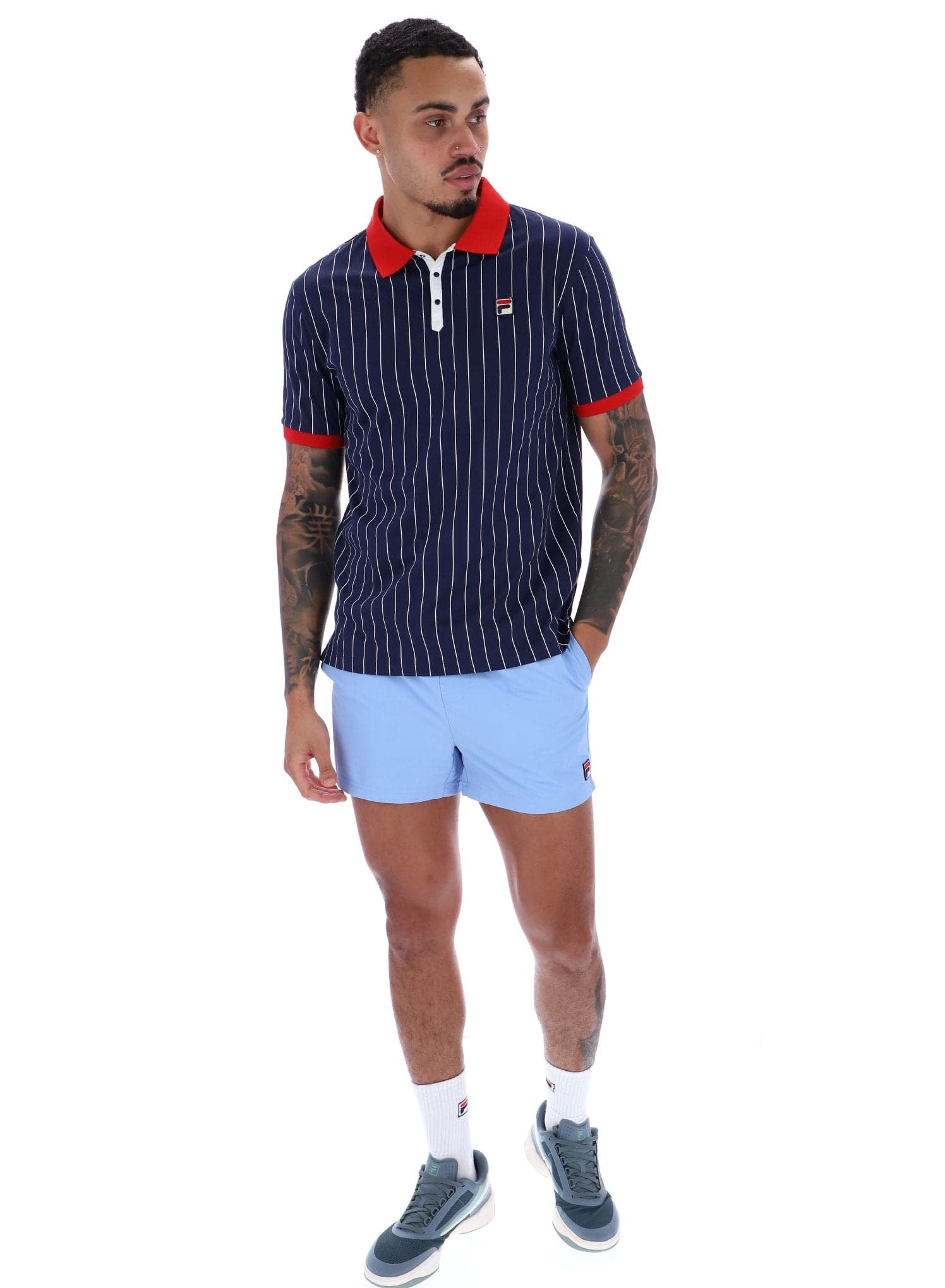 BB1 Classic Vintage Striped Polo In Fila Navy/Fila Red