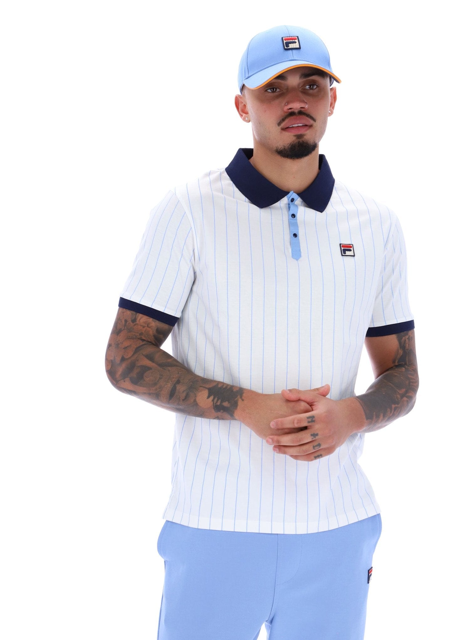 BB1 Classic Vintage Striped Polo In White/Fila Navy/Vista Blue