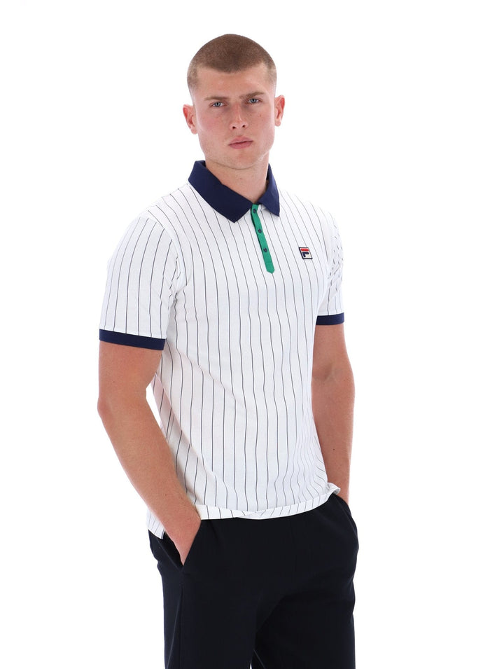 BB1 Classic Vintage Striped Polo in White/Green/Fila Navy
