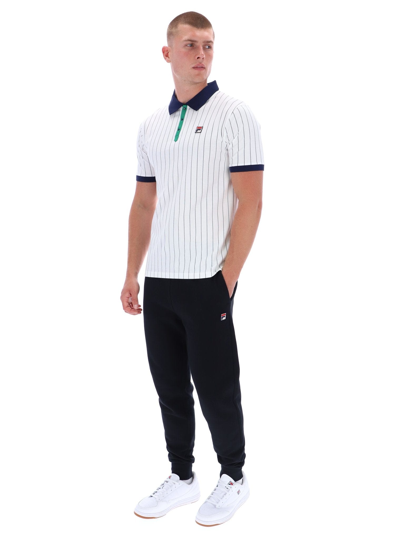 BB1 Classic Vintage Striped Polo in White/Green/Fila Navy