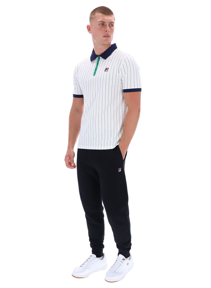BB1 Classic Vintage Striped Polo in White/Green/Fila Navy