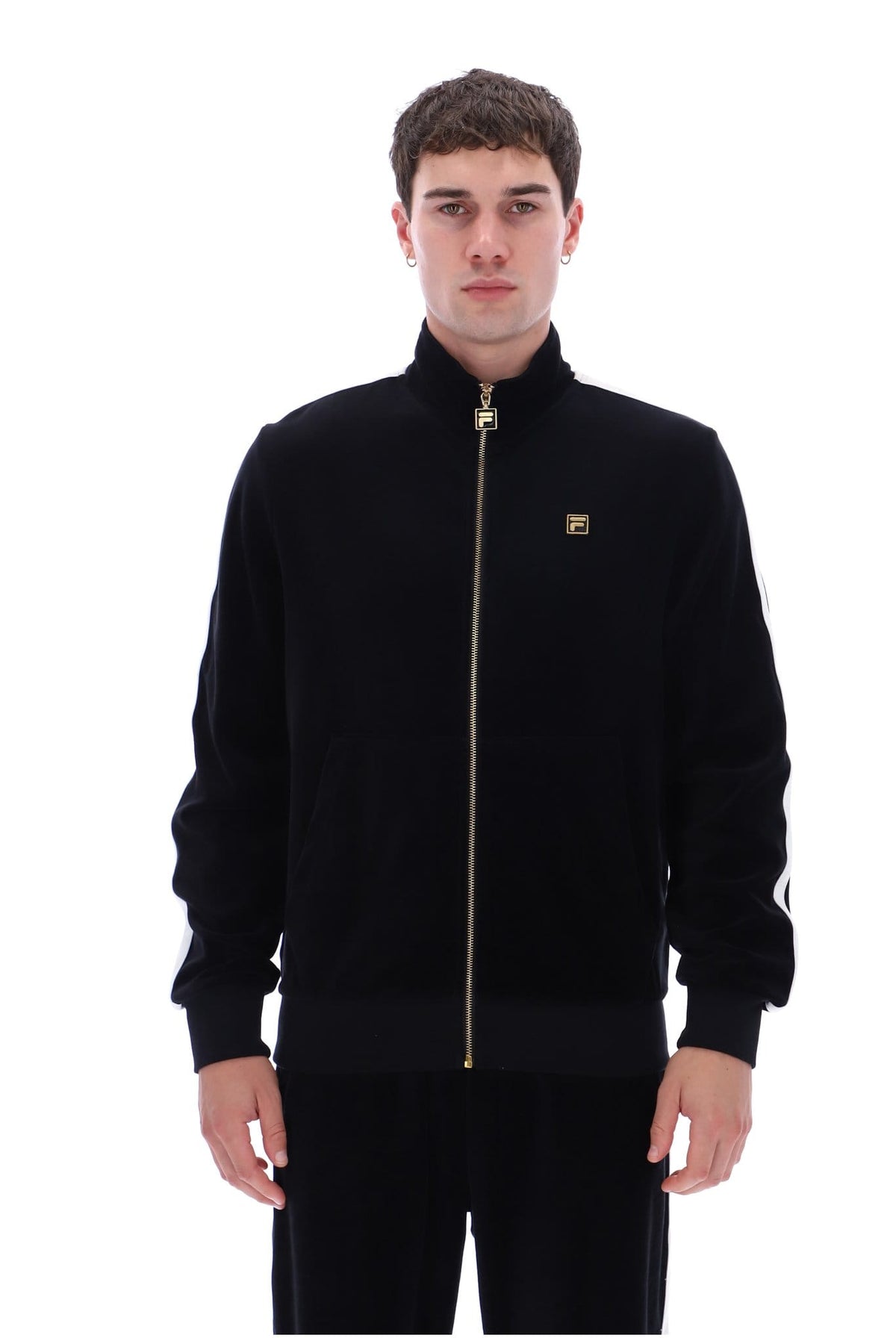 Bosco Velour Track Jacket Bamboo Badge in Black