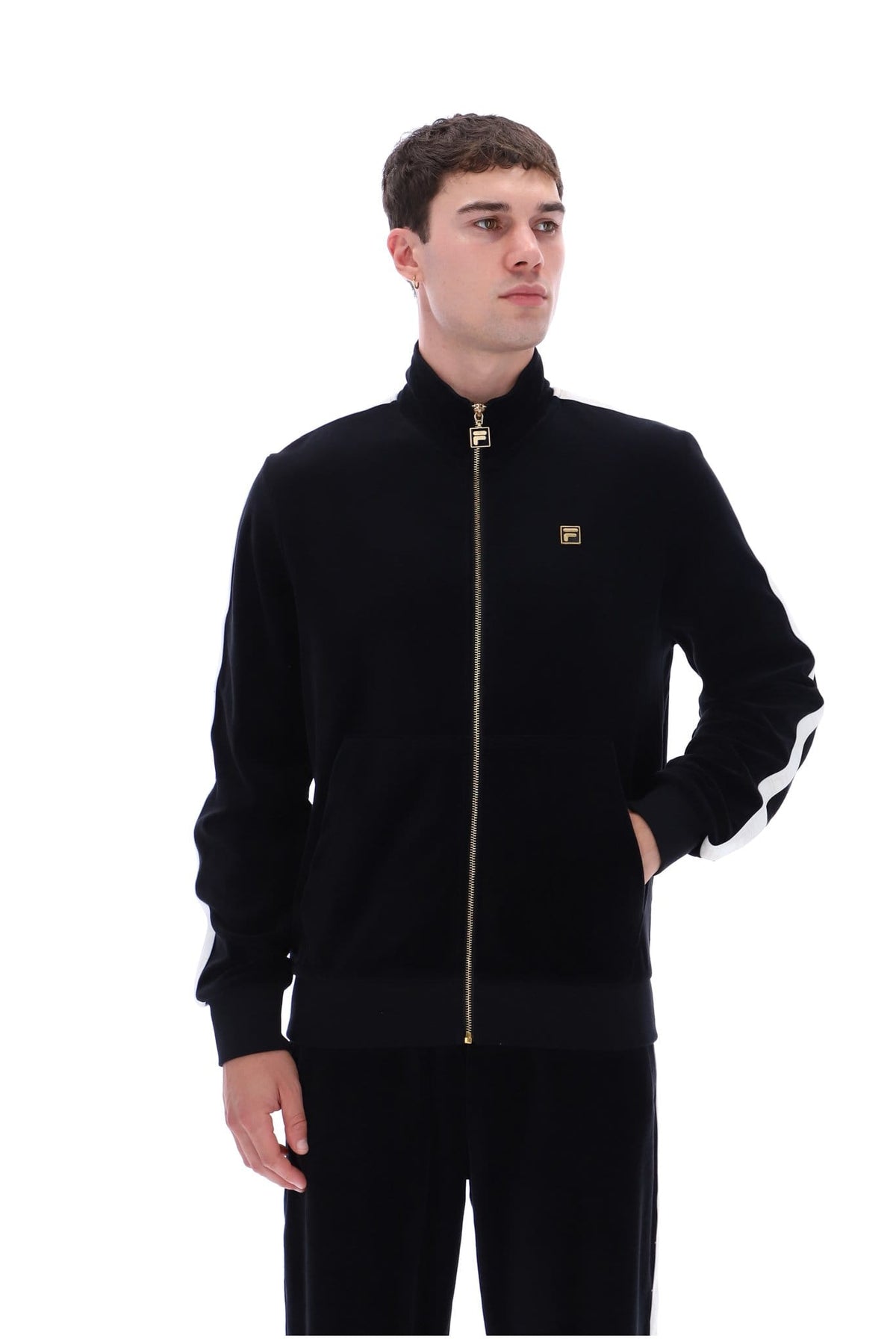 Bosco Velour Track Jacket Bamboo Badge in Black