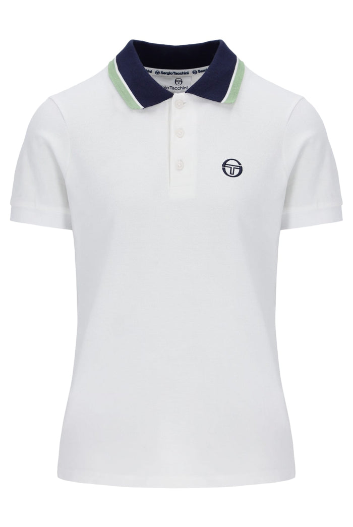 Carina Polo Shirt in White/Martime Blue
