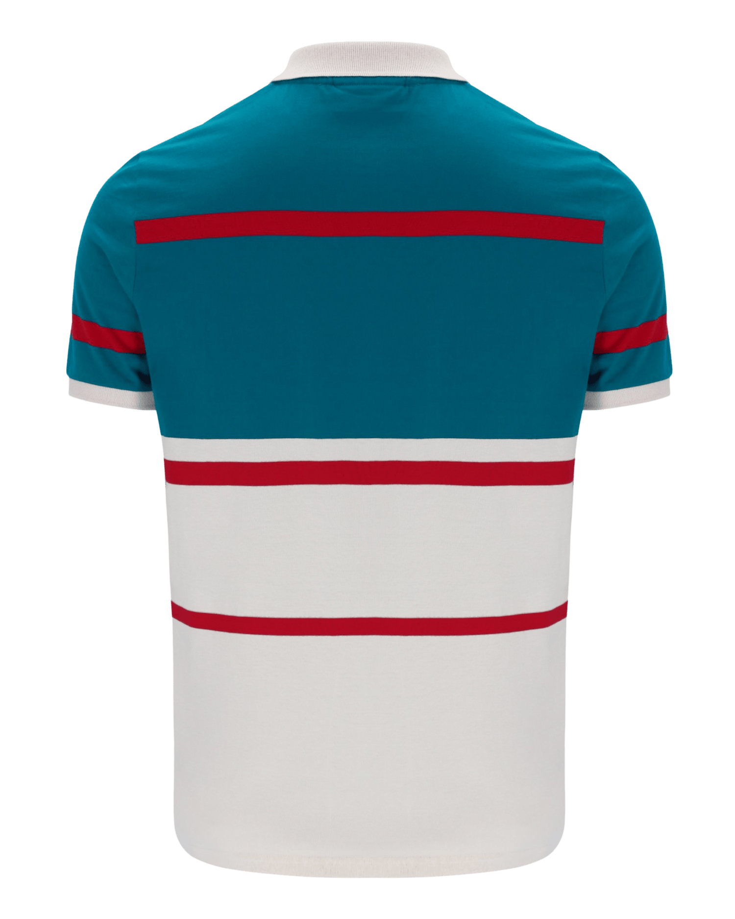 Clarkson Yarn Dye Stripe Polo In Gardenia/Deep Lagoon/Red