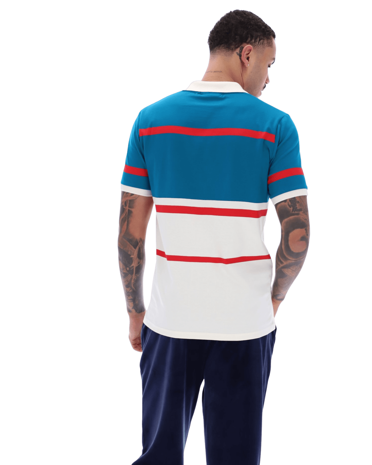 Clarkson Yarn Dye Stripe Polo In Gardenia/Deep Lagoon/Red