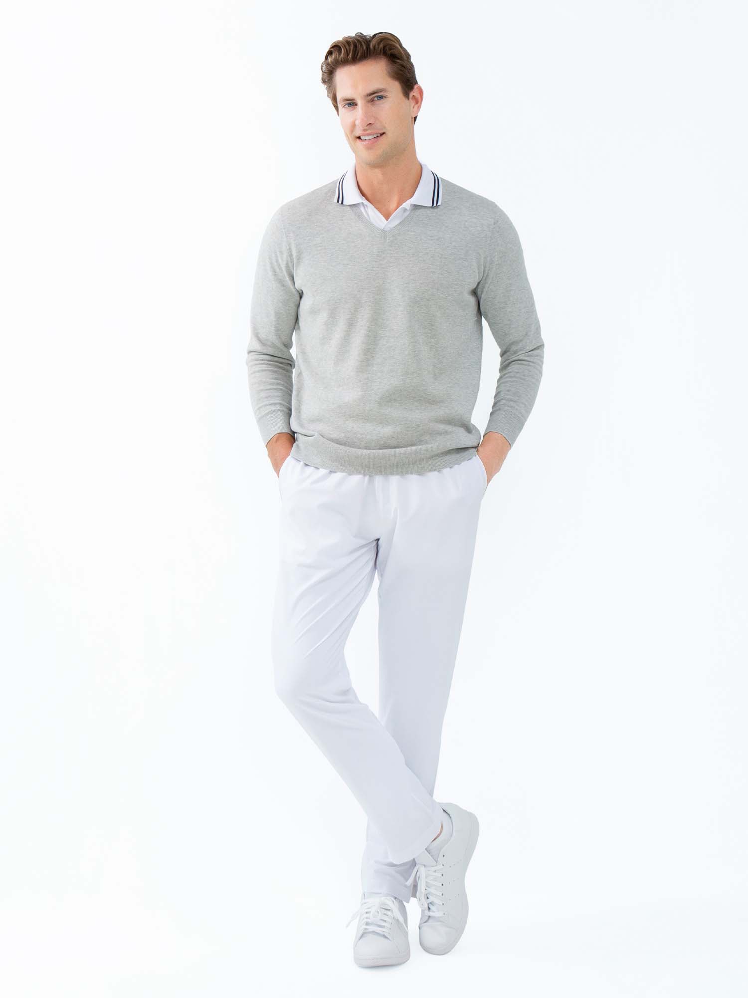 Classic V Neck Sweater - Light Heather