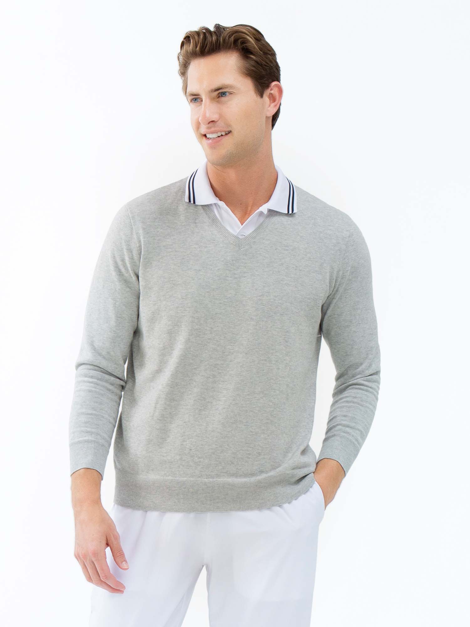 Classic V Neck Sweater - Light Heather
