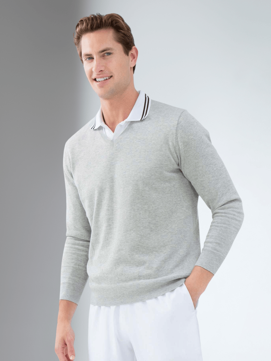 Classic V Neck Sweater - Light Heather
