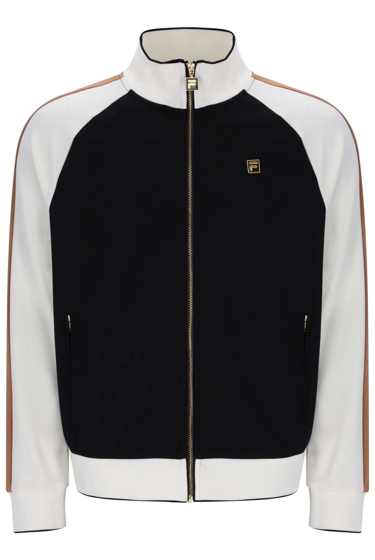 Cory Colour Block Track Jacket w Bamboo Badge in Black/White Down/Raw Umber