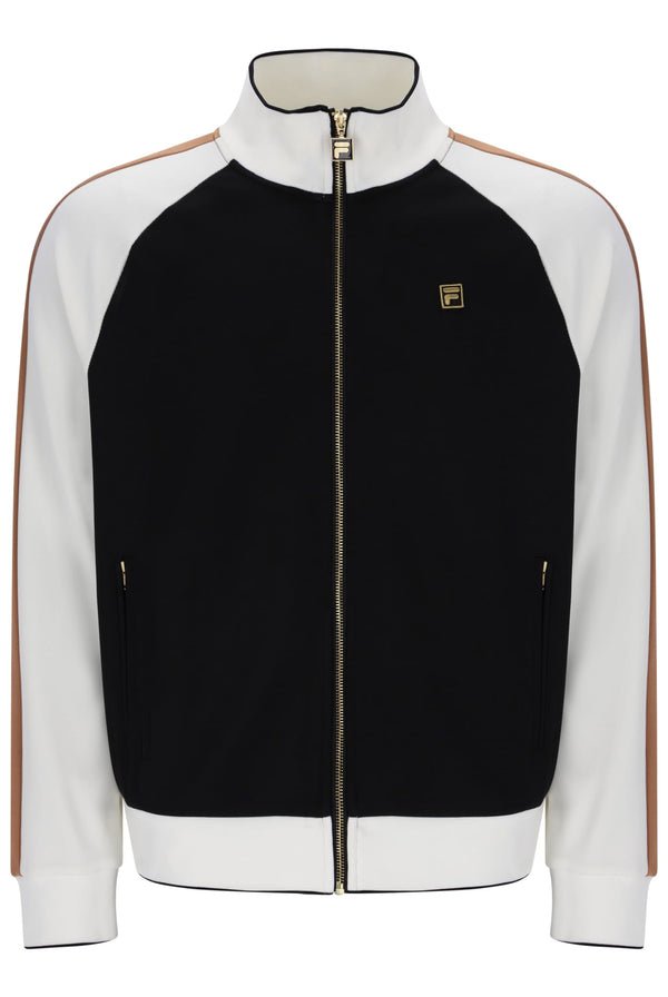 Cory Colour Block Track Jacket w Bamboo Badge in Black/White Down/Raw Umber