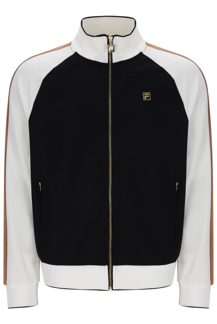 Cory Colour Block Track Jacket w Bamboo Badge in Black/White Down/Raw Umber