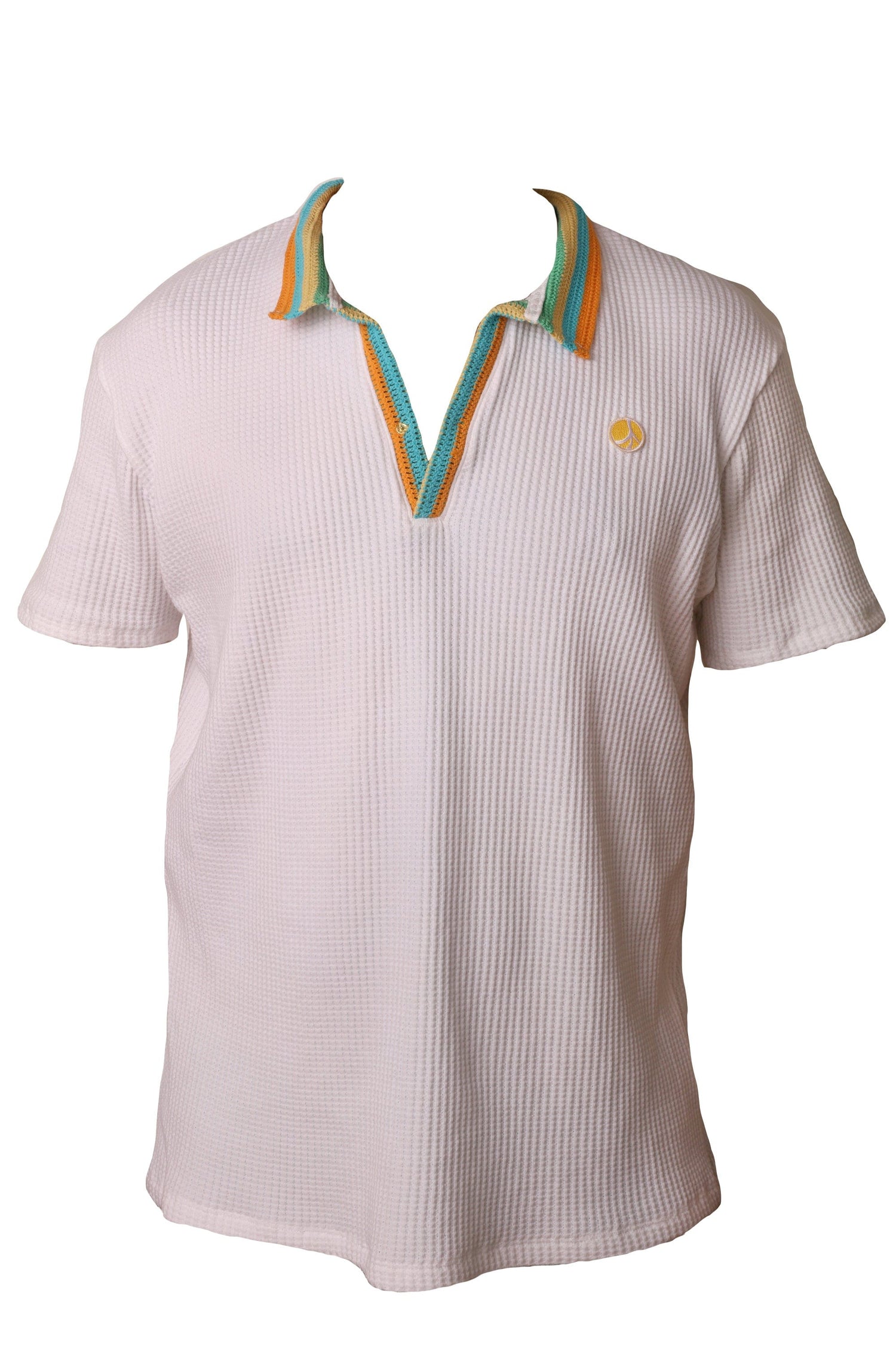 Cotton Knit Crochet Polo in White