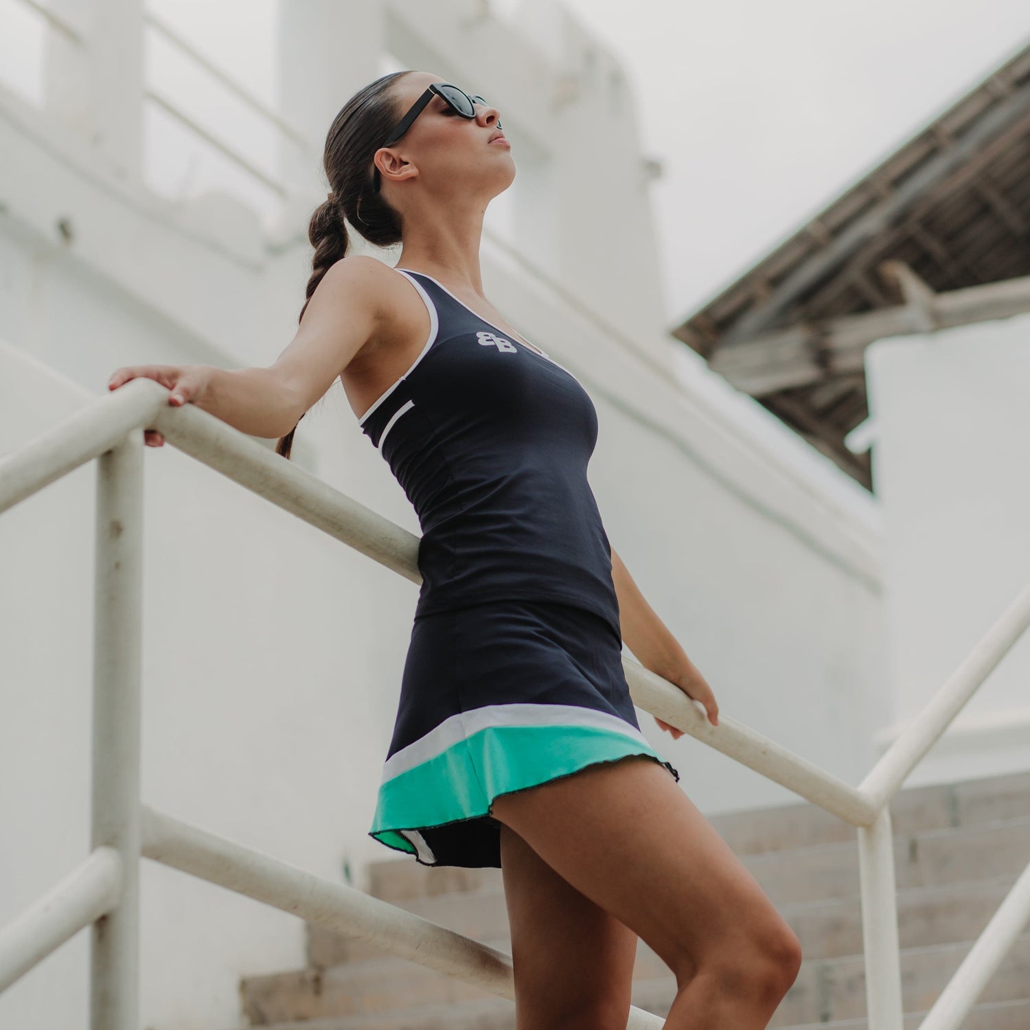 Cuba Skirt in Black/Aquamarine/White
