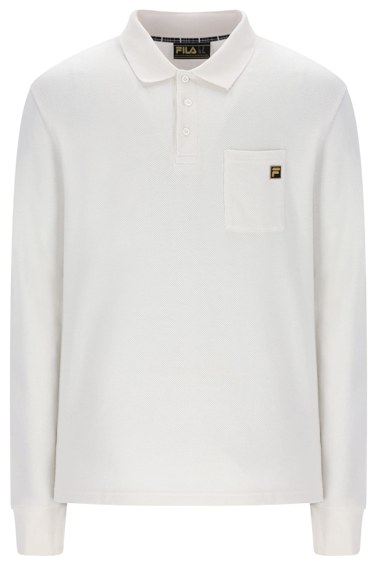 Dino Long Sleeve Polo Shirt Bamboo Badge in White Down