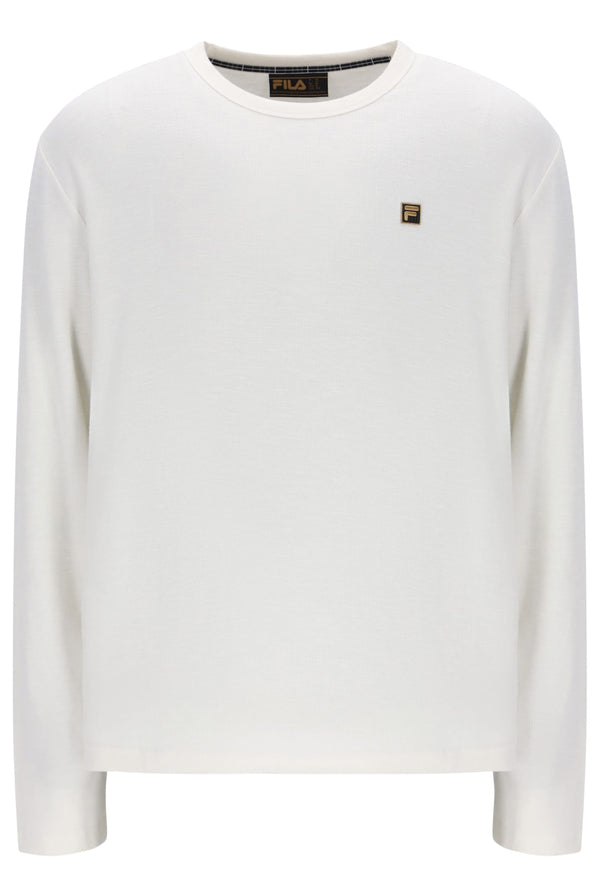 Elio Long Sleeve T-Shirt Bamboo Badge in White Down