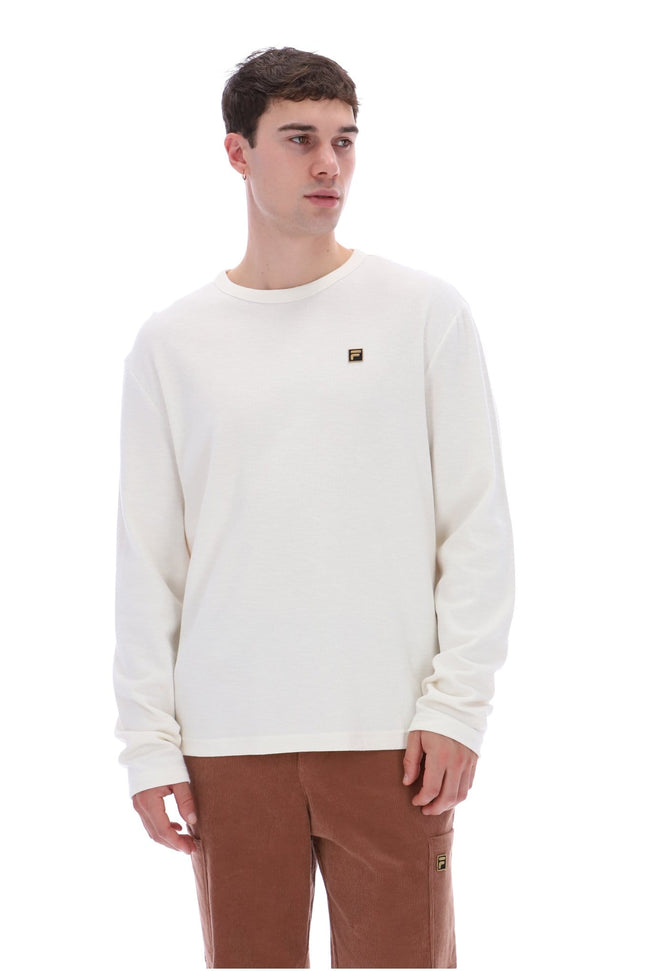 Elio Long Sleeve T-Shirt Bamboo Badge in White Down