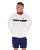 Enrico Track Jacket with Terry sripes in Gardenia/Garnet/White