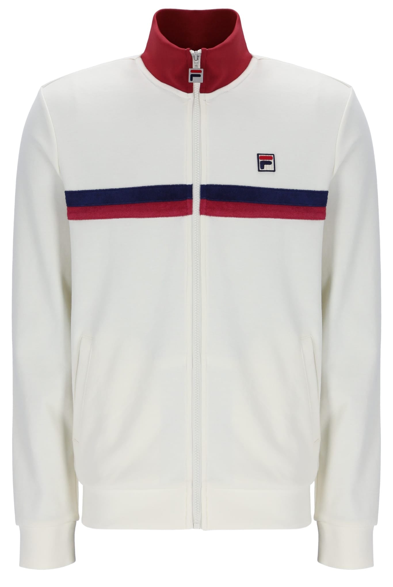 Enrico Track Jacket with Terry sripes in Gardenia/Garnet/White