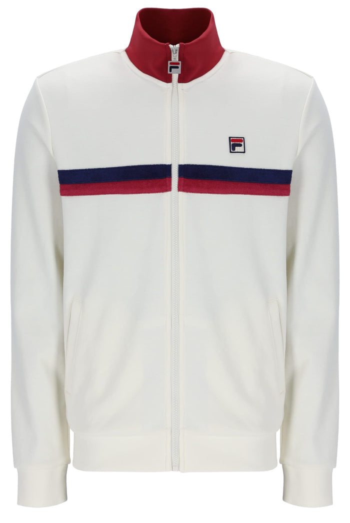 Enrico Track Jacket with Terry sripes in Gardenia/Garnet/White