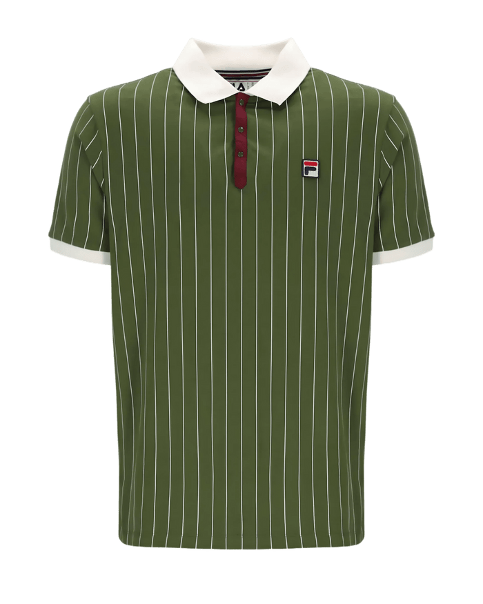 Fila BB1 Classic Vintage Striped Polo in Chive/Gardenia/Windsor Wine