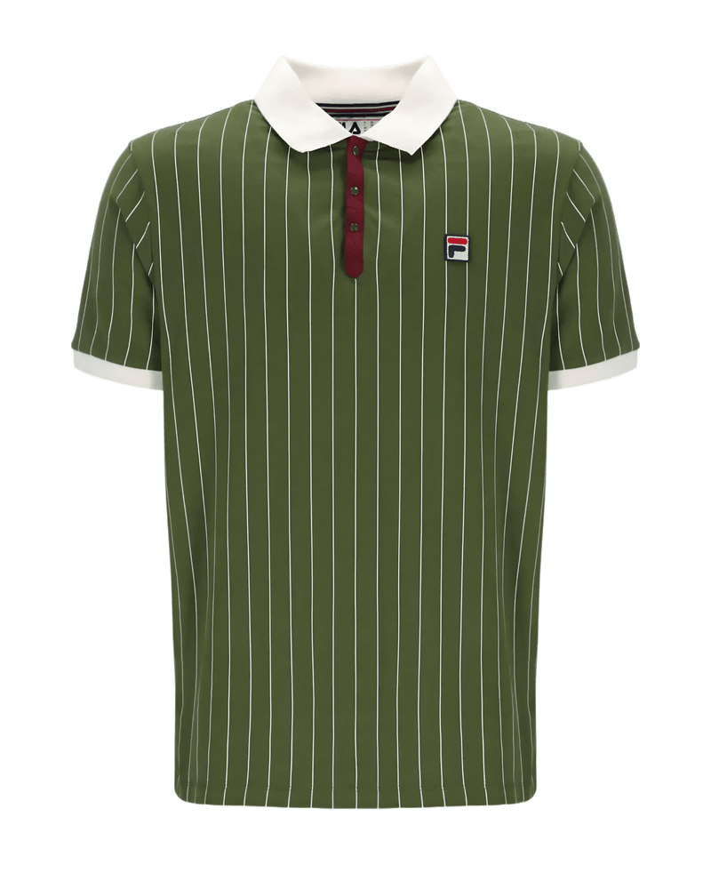 Fila BB1 Classic Vintage Striped Polo in Chive/Gardenia/Windsor Wine