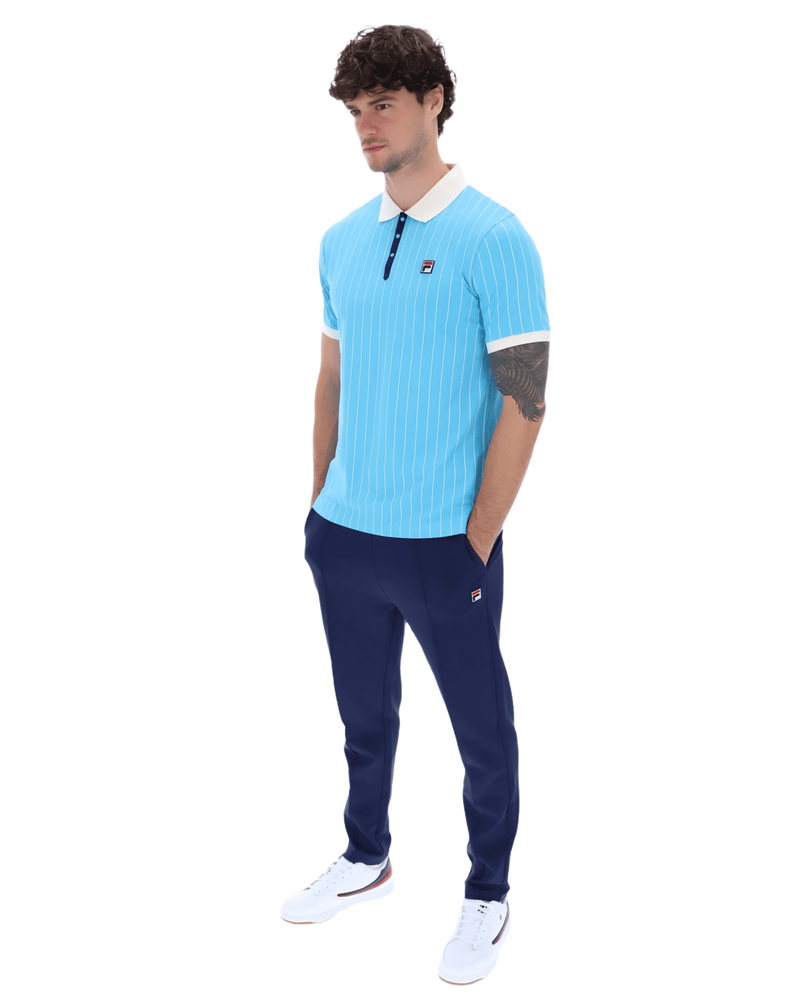 Fila BB1 Classic Vintage Striped Polo in Cyan Blue/Gardenia/Fila Navy