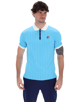 Fila BB1 Classic Vintage Striped Polo in Cyan Blue/Gardenia/Fila Navy