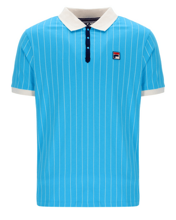 Fila BB1 Classic Vintage Striped Polo in Cyan Blue/Gardenia/Fila Navy