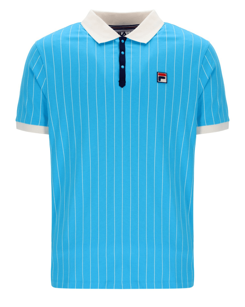 Fila BB1 Classic Vintage Striped Polo in Cyan Blue/Gardenia/Fila Navy